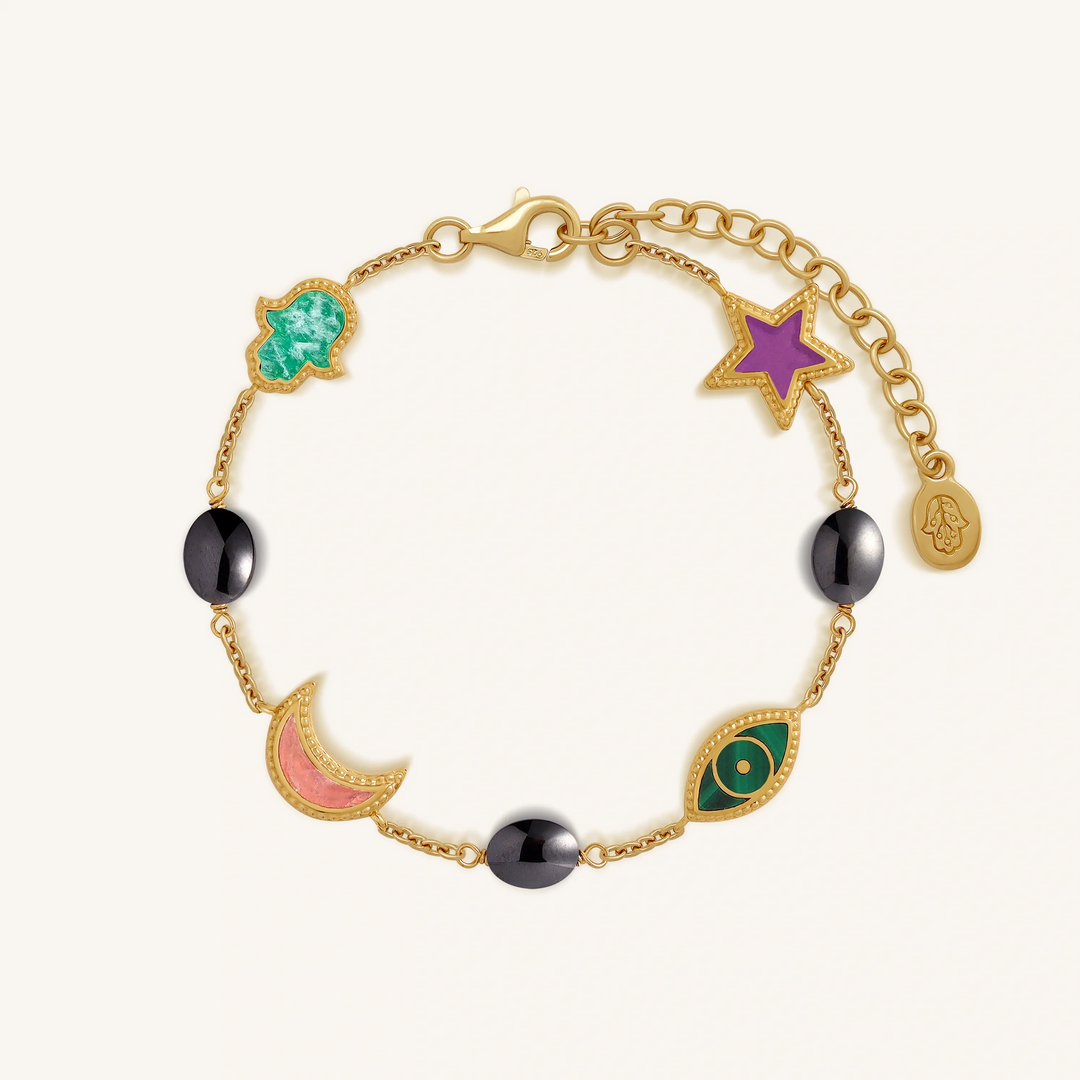 Celestial Harmony Moon, Star &amp; Hamsa Bracelet