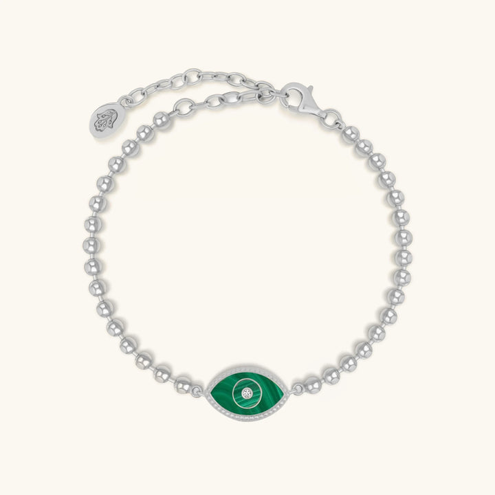Constant Guardian Evil Eye Malachite Silver Bracelet