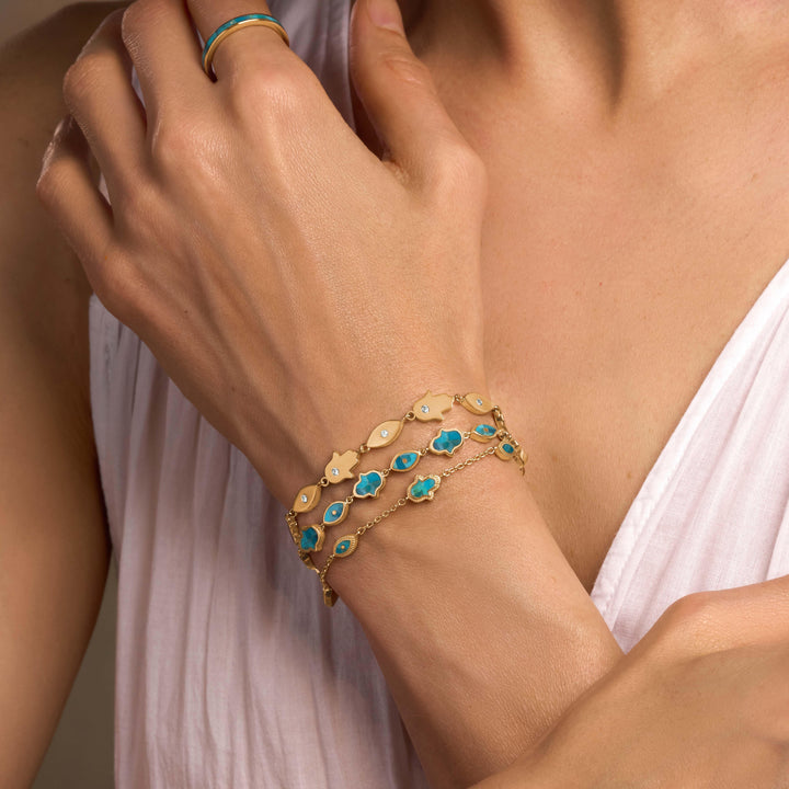 Intention Amplifier Turquoise Evil Eye &amp; Hamsa Gold Bracelet
