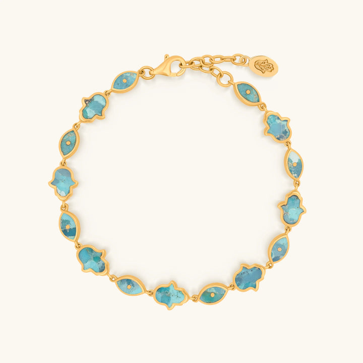 Intention Amplifier Turquoise Evil Eye &amp; Hamsa Gold Bracelet