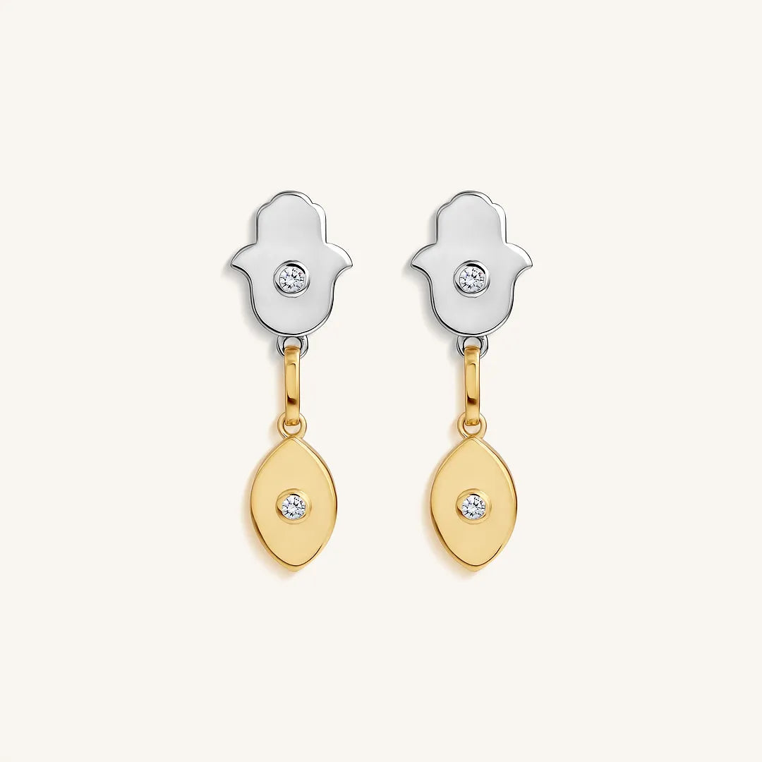 Luminous Protection Hamsa &amp; Evil Eye Gold Earrings