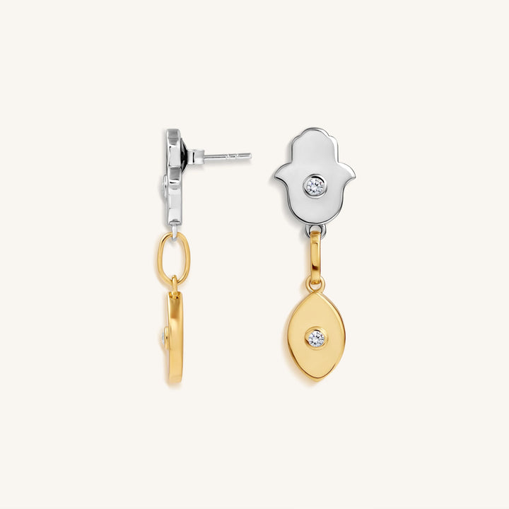 Luminous Protection Hamsa &amp; Evil Eye Gold Earrings