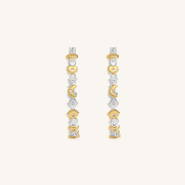 Radiant Path Multi-Symbol Gold Hoop Earrings