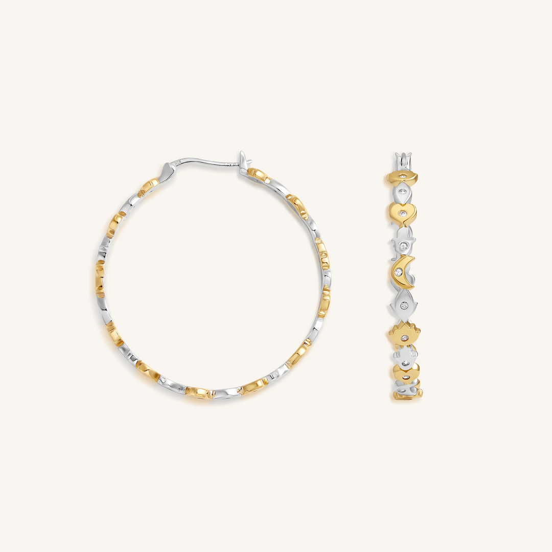 Radiant Path Multi-Symbol Gold Hoop Earrings