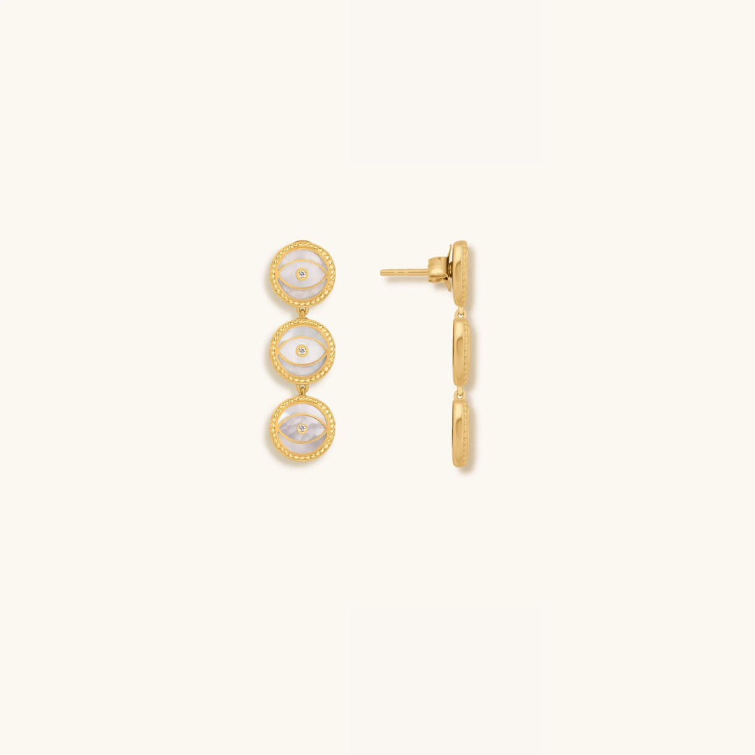 Triple Blessings Evil Eye Mother of Pearl Earrings