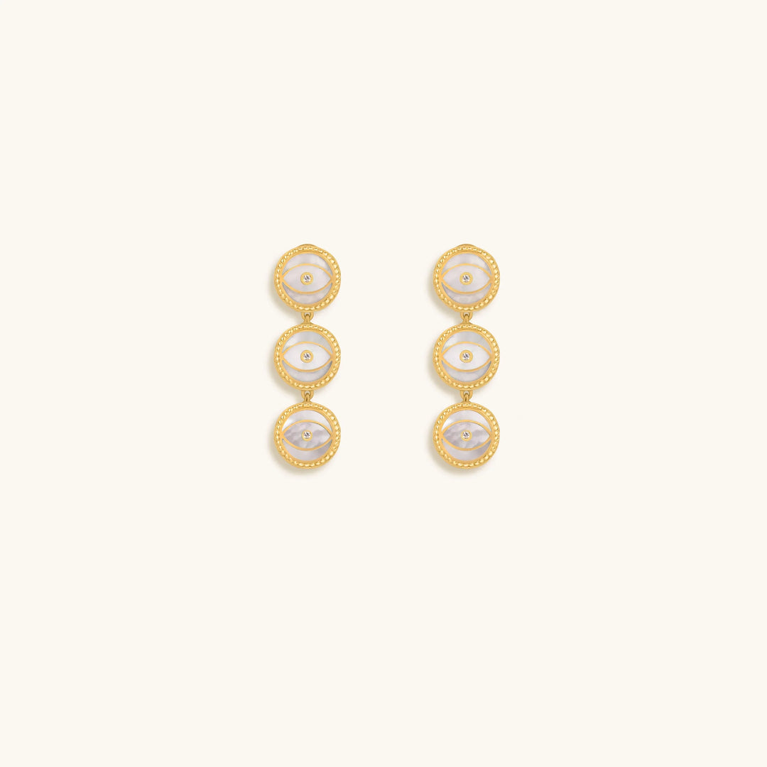 Triple Blessings Evil Eye Mother of Pearl Earrings