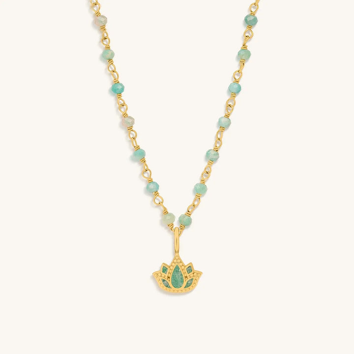 Soul’s Renewal Amazonite Lotus Gold Necklace