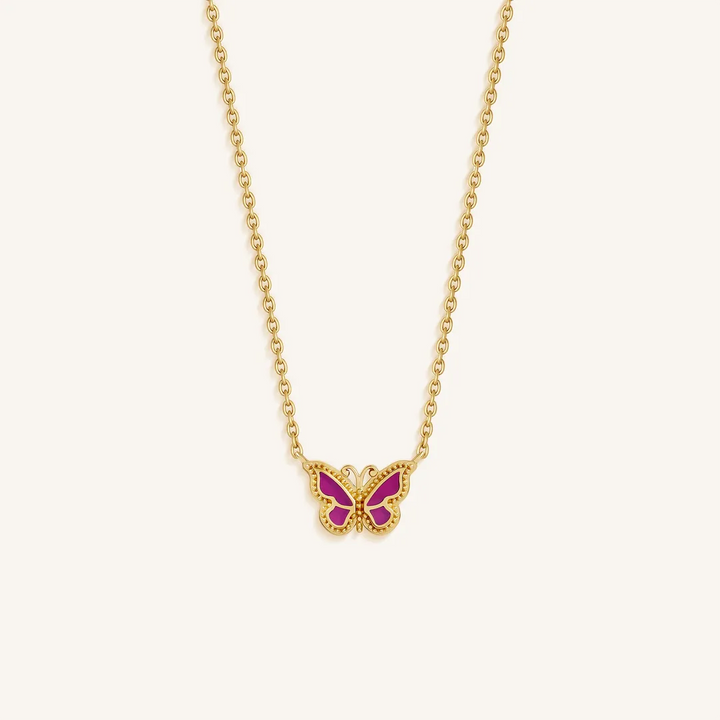 Graceful Renewal Pink Chalcedony Butterfly Necklace