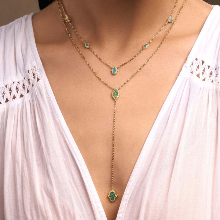 Positive Intentions Amazonite Evil Eye &amp; Hamsa Gold Necklace