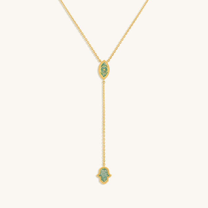 Positive Intentions Amazonite Evil Eye &amp; Hamsa Gold Necklace