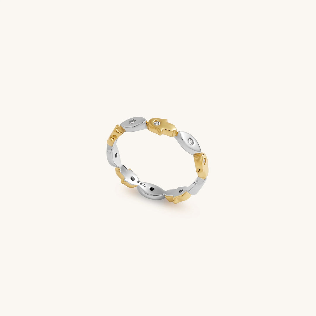 Fortune Balance Hamsa &amp; Evil Eye Gold Ring
