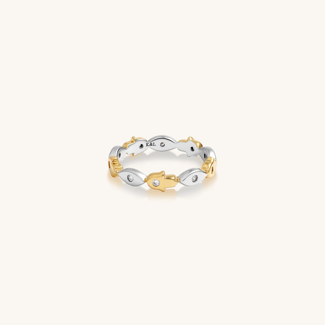 Fortune Balance Hamsa &amp; Evil Eye Gold Ring