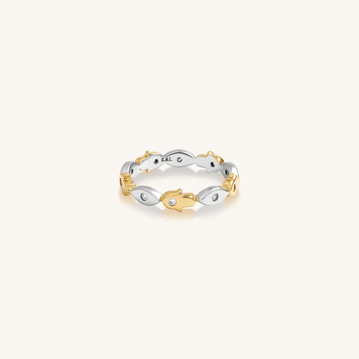 Fortune Balance Hamsa &amp; Evil Eye Gold Ring