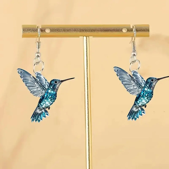 Blue Crystal Hummingbird Earrings