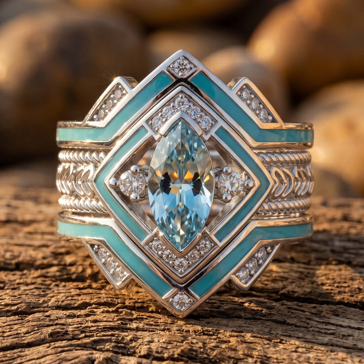 Azure Mesa Shield Ring - Aquamarine