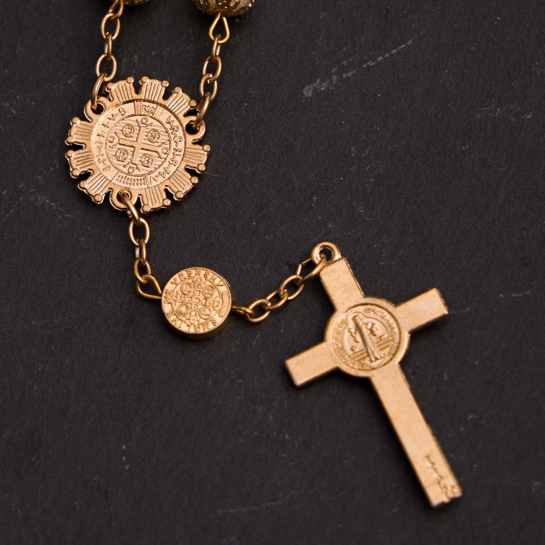 Christian Glass Beads St. Benedict &amp; Jesus Cross Bracelet Rosary