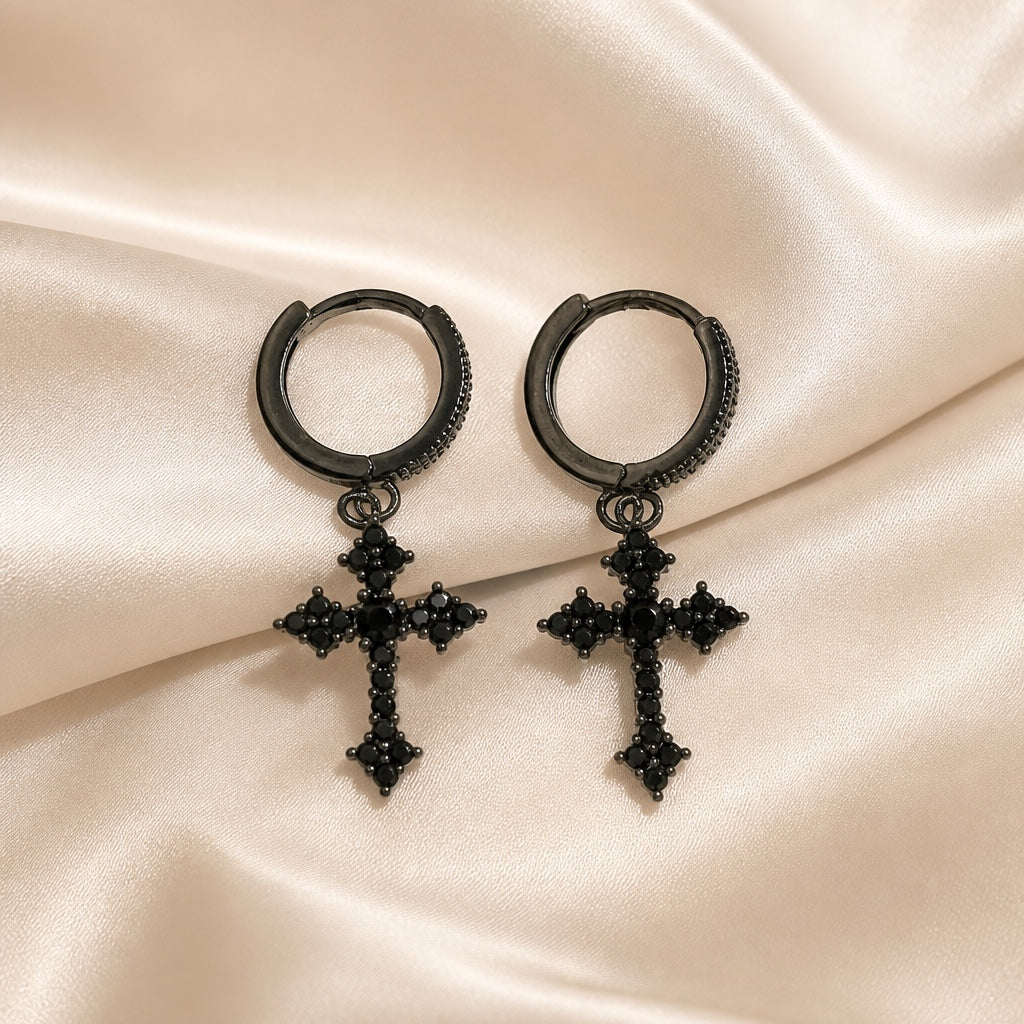 White Gold Cross Zirconia Inlaid Earrings