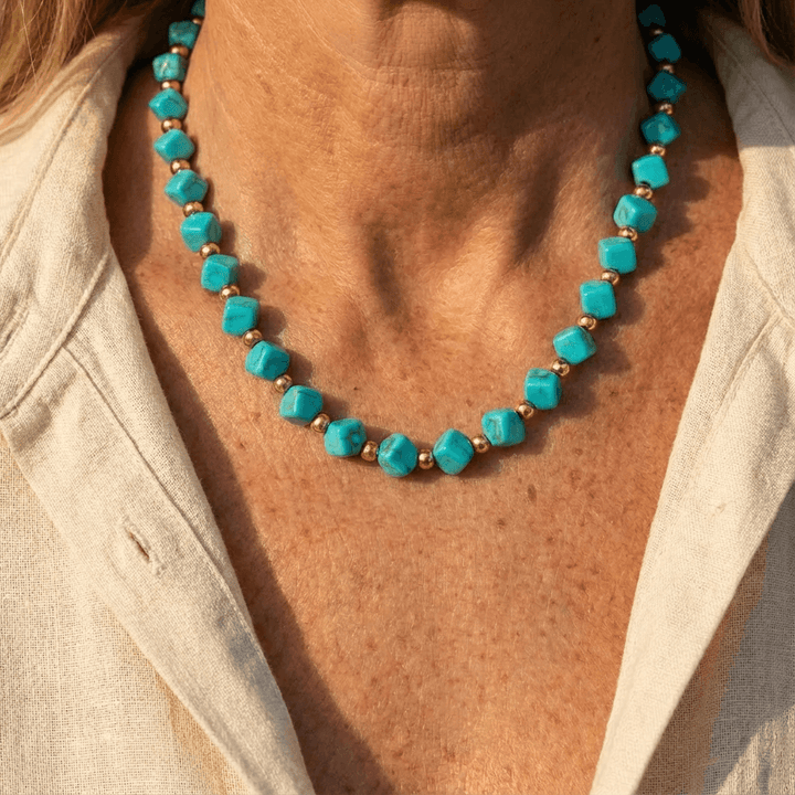 Turquoise Bead &amp; Gold Accent Necklace