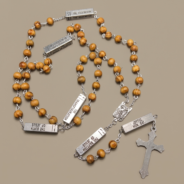 Our Lady of Fátima &amp; Crucifix, Round Golden Metal Gems Alloy Chain Rosary