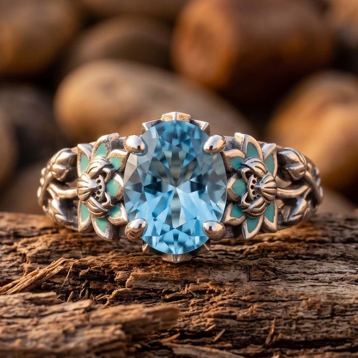Lotus Haven Ring - Aquamarine