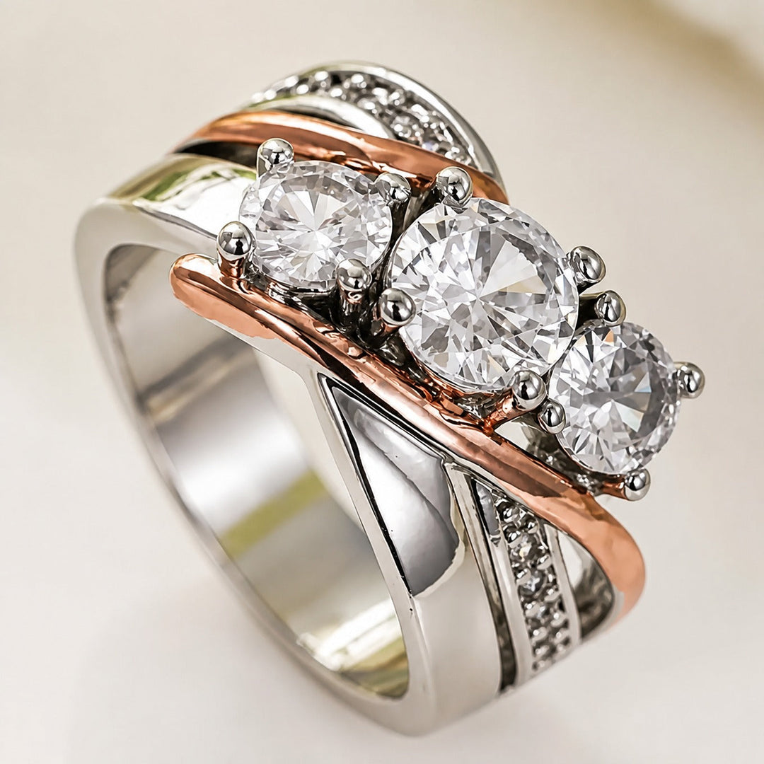 Sculpted Gold &amp; Silver Zircon Ring