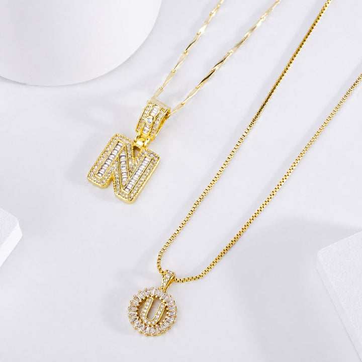 Pave Letter Initial Necklace Set