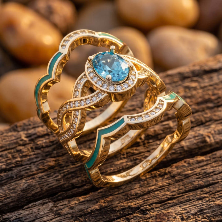 Sunset Canyons Ring - Aquamarine &amp; Gold