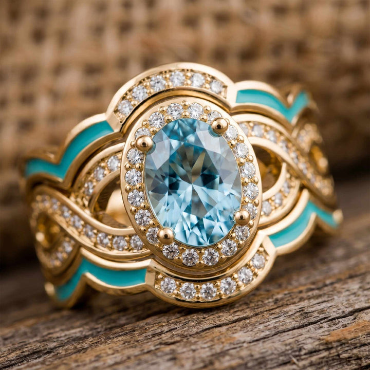 Sunset Canyons Ring - Aquamarine &amp; Gold